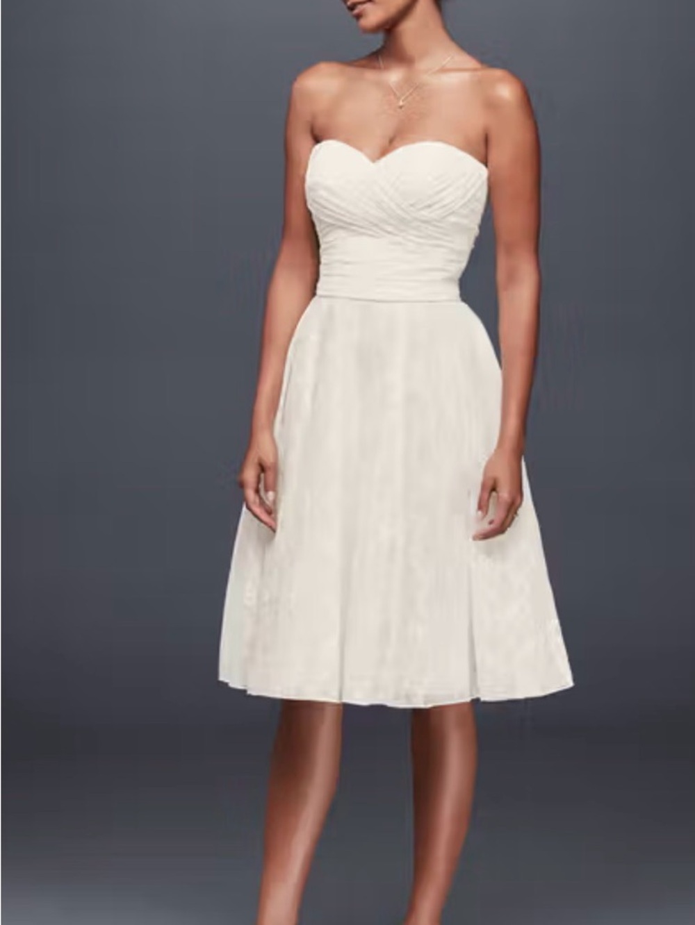 David’s Bridal Strapless Ivory Lace Tea Length Wedding Dress